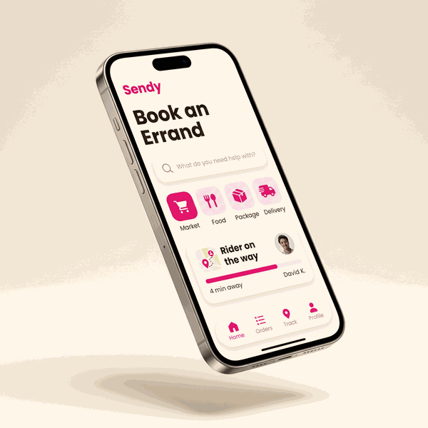 Mockup of the Sendy Errands mobile app booking screen