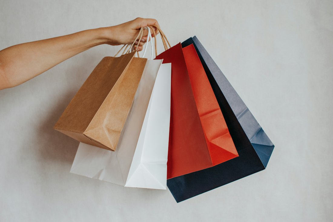 Someone carrying shopping bags after running errands