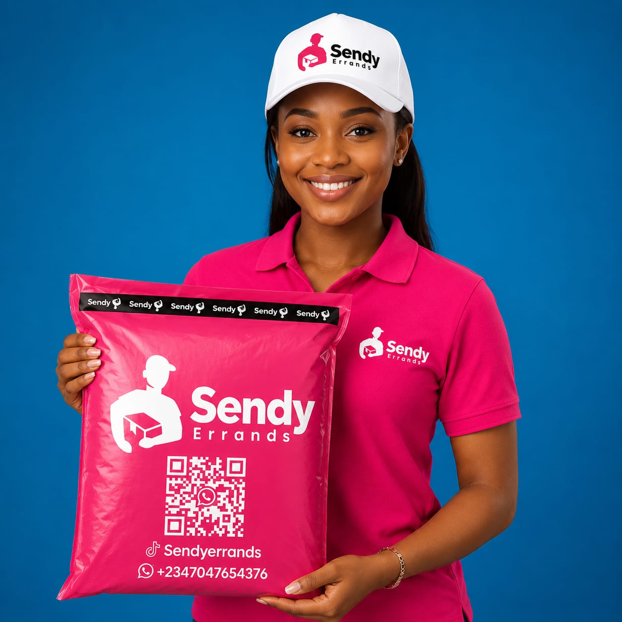 A Sendy Errands team member holding branded packaging
